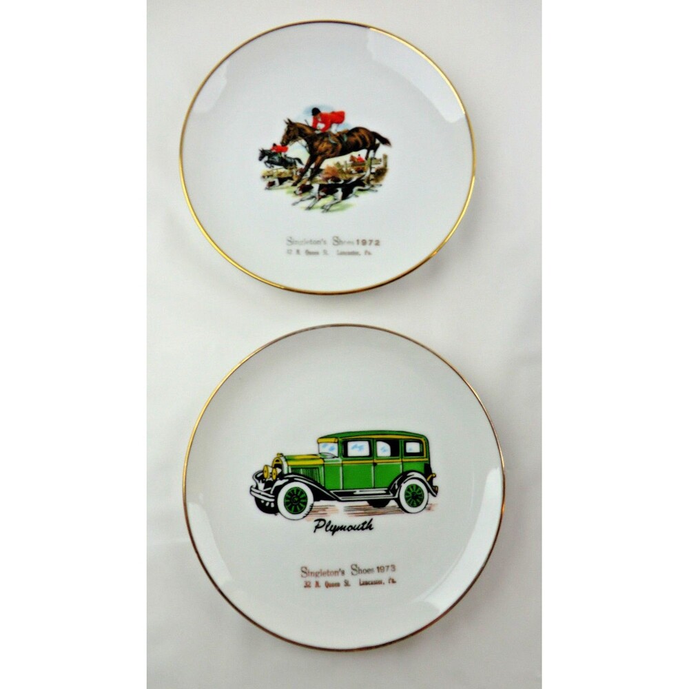 Advertising Plate Set of 2 Singleton Shoes Lancaster PA Plymouth Car and Horses